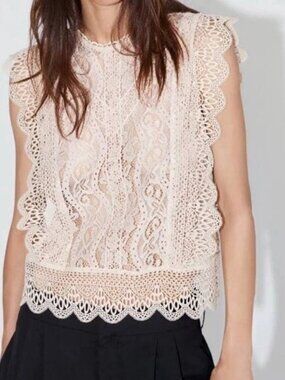 Zara Cream/ very pale pink Lace Sleeveless Blouse NEOT